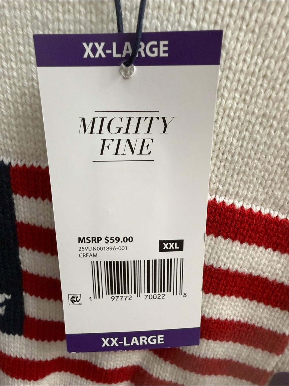 Mighty Fine White Crewneck Sweater with American Flag Patch 4th of July - Picture 5 of 7